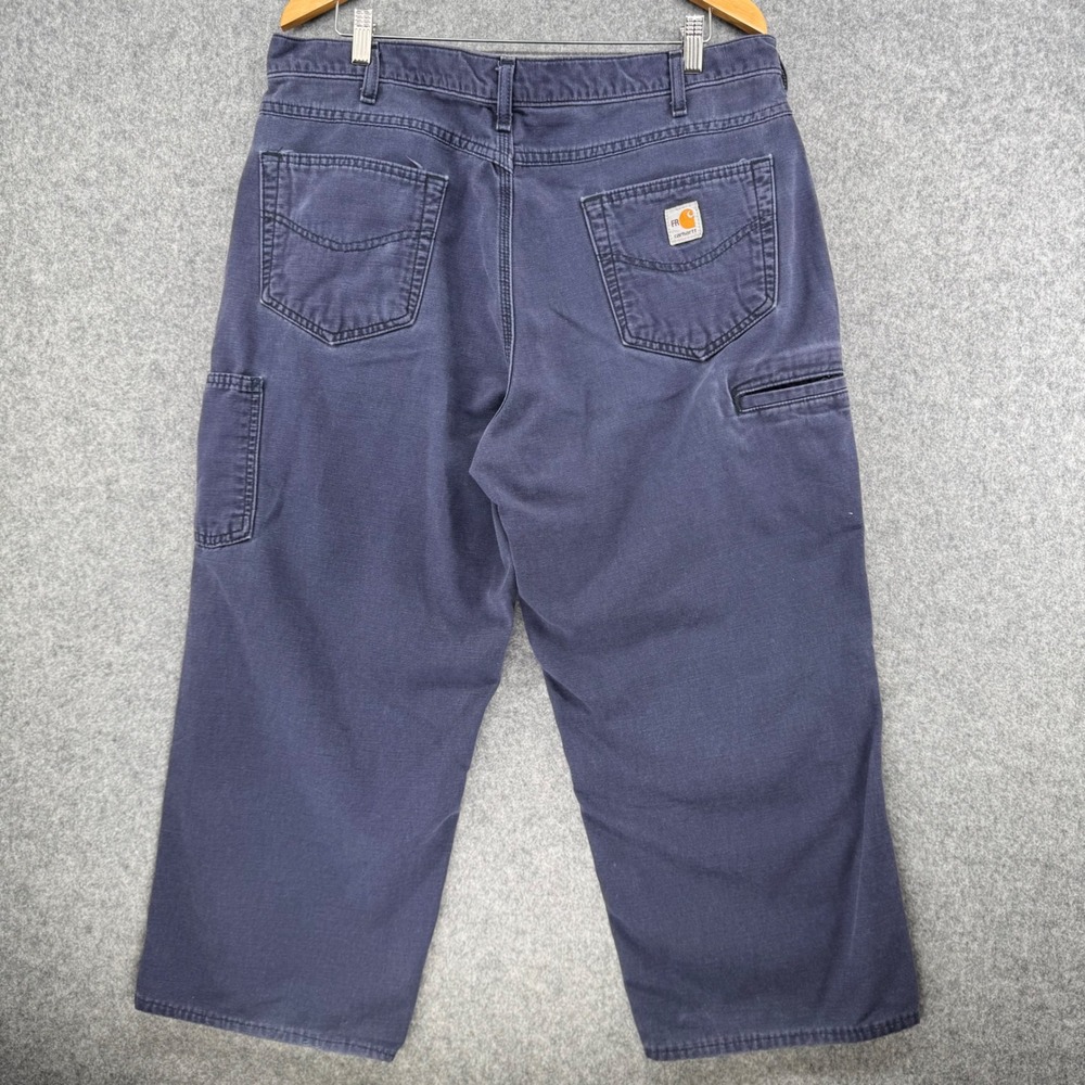 Carhartt FR Canvas Work Pants Mens 36x24 Blue Flame Resistant FRB159-DNY